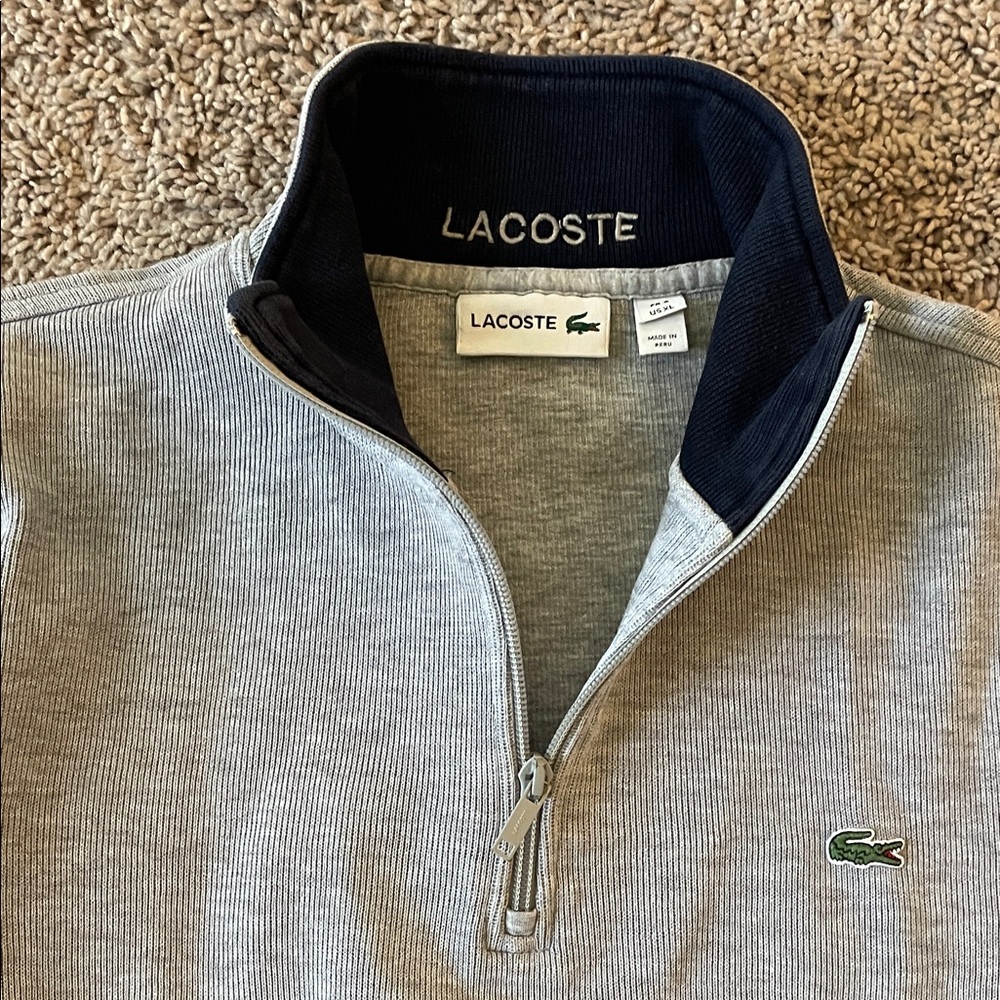 Lacoste Men's Light Gray Zip-Up Sweater - Picture 3 of 5